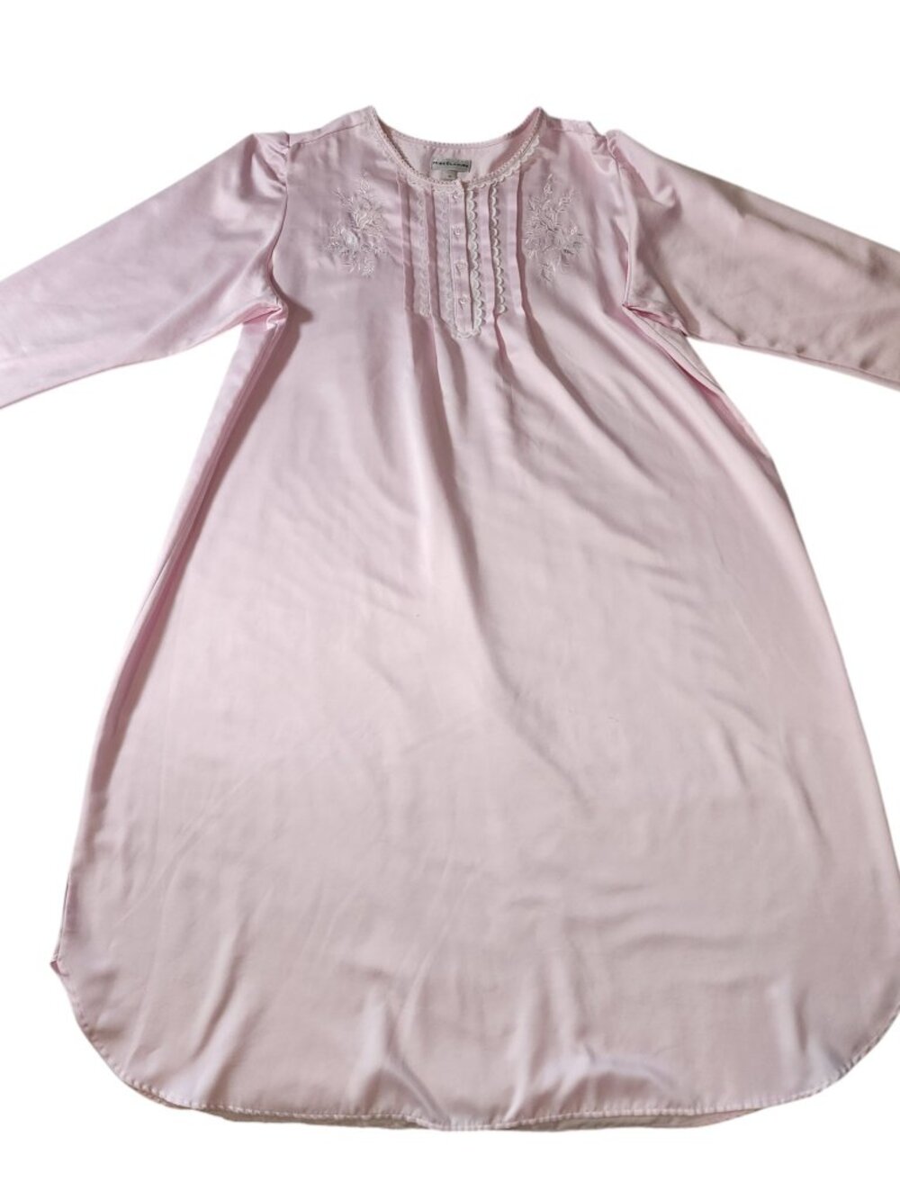 Miss Elaine Vintage Style Pink Nightgown XL Embroidered Floral Lace Trim